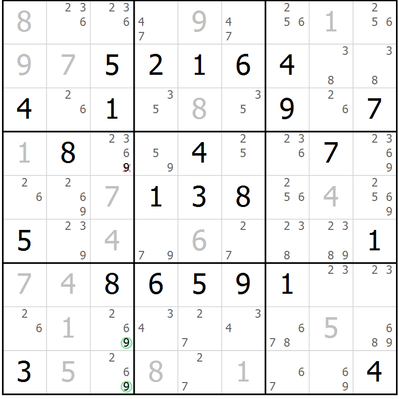 Position des candidats pour la solution de la Gr 77 page 80 du magazine de sudoku Platina n° 038