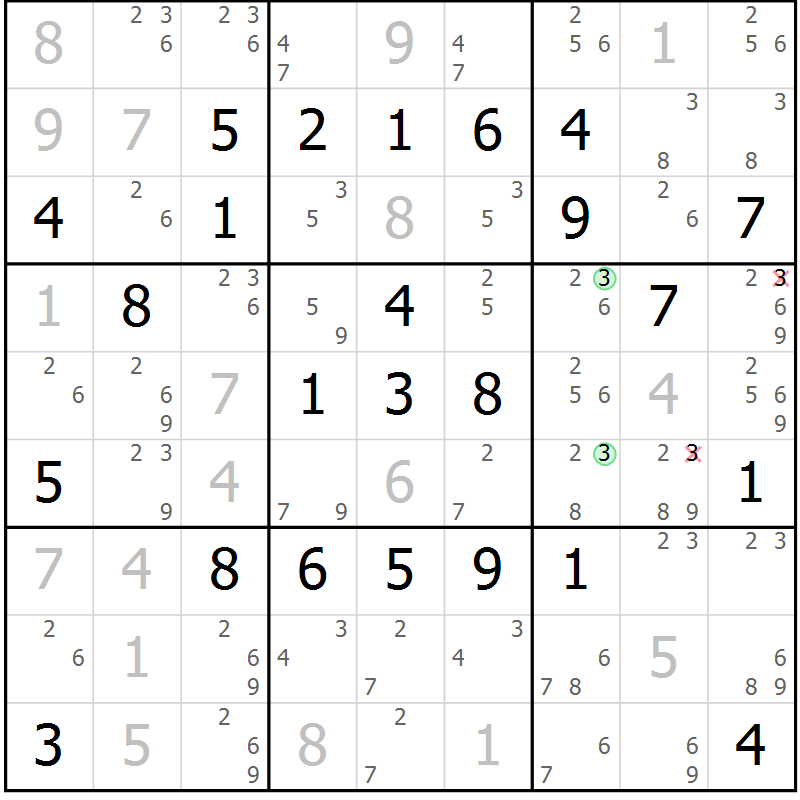 Position des candidats pour la solution de la Gr 77 page 80 du magazine de sudoku Platina n° 038