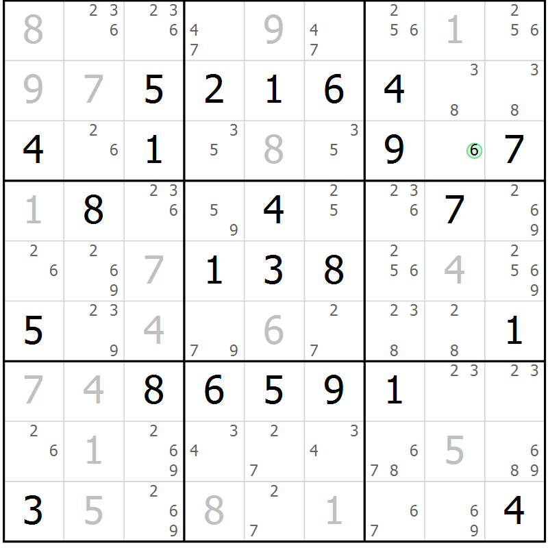 Position des candidats pour la solution de la Gr 77 page 80 du magazine de sudoku Platina n° 038