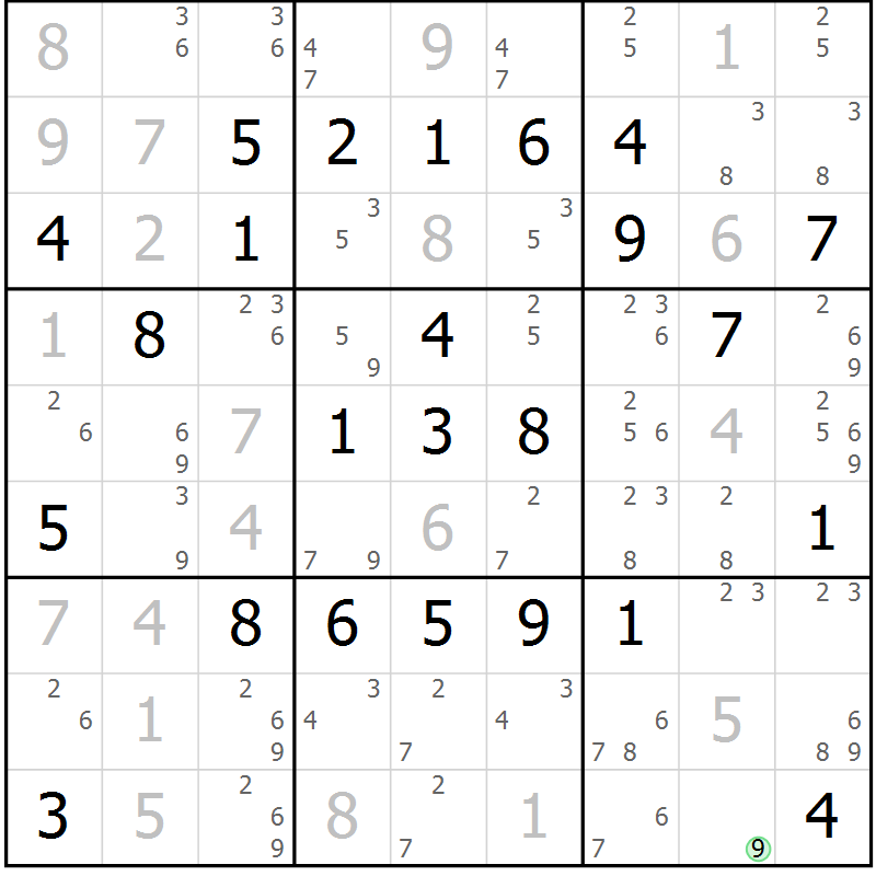 Position des candidats pour la solution de la Gr 77 page 80 du magazine de sudoku Platina n° 038