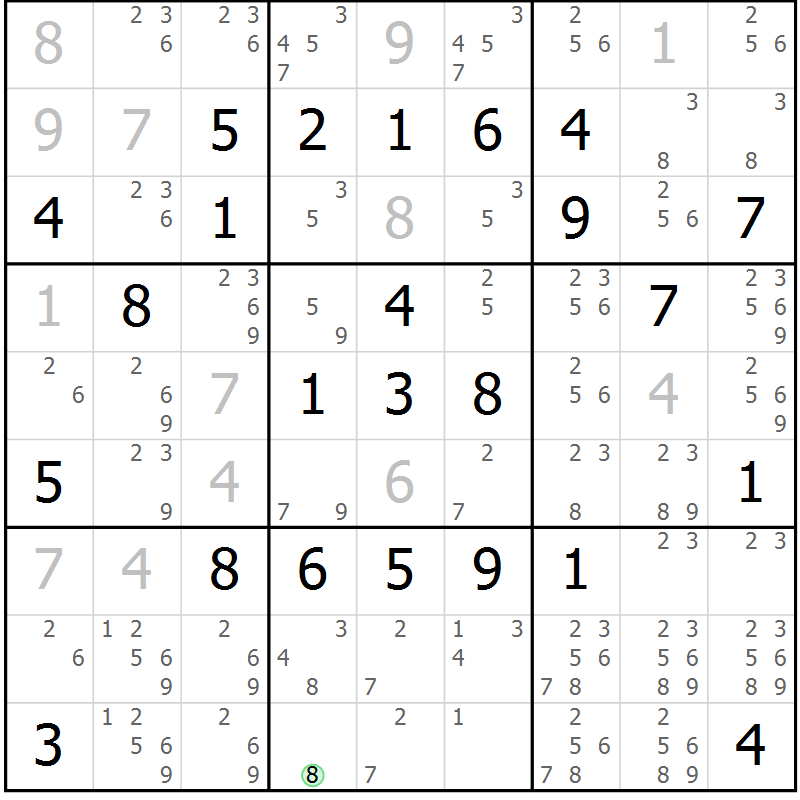 Position des candidats pour la solution de la Gr 77 page 80 du magazine de sudoku Platina n° 038