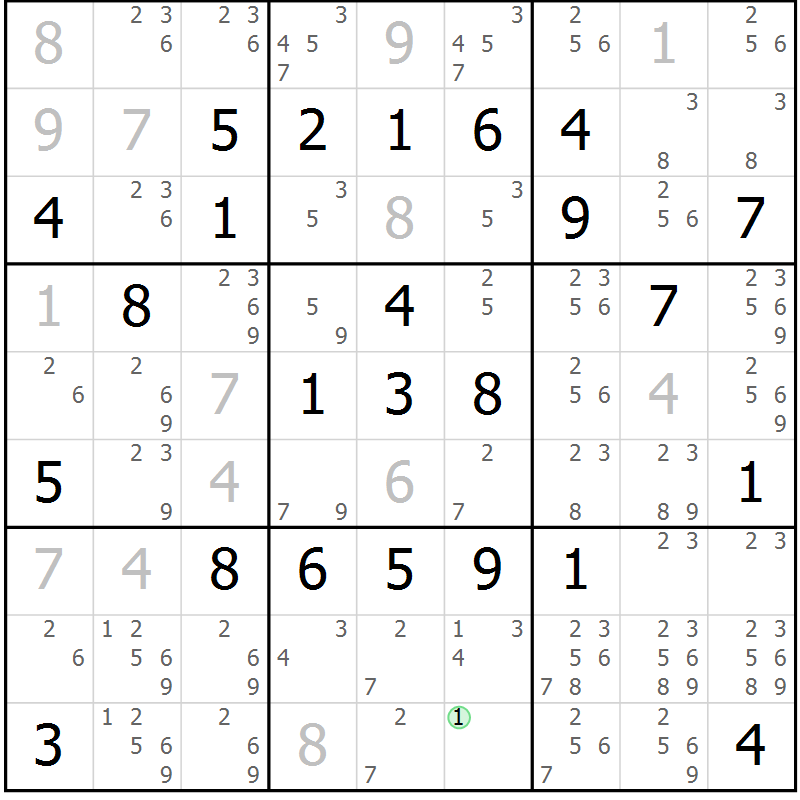Position des candidats pour la solution de la Gr 77 page 80 du magazine de sudoku Platina n° 038