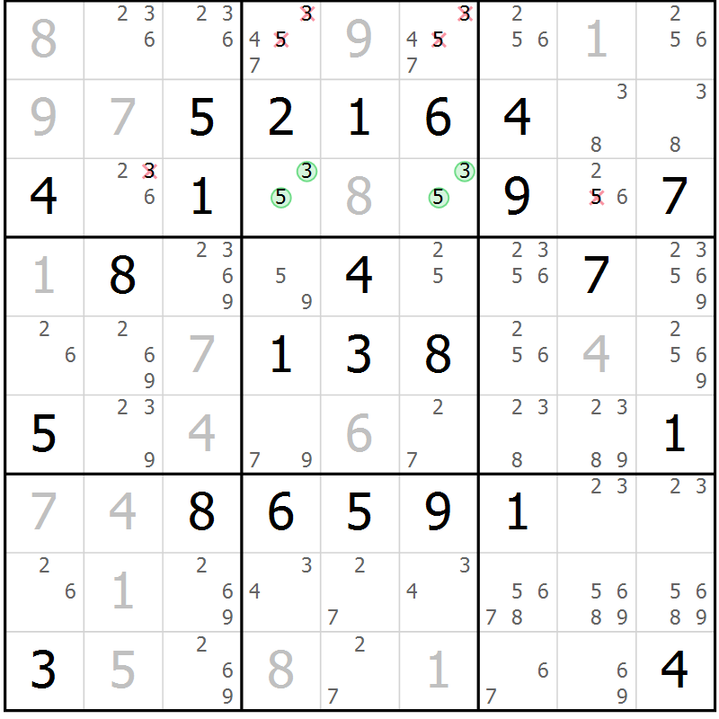 Position des candidats pour la solution de la Gr 77 page 80 du magazine de sudoku Platina n° 038