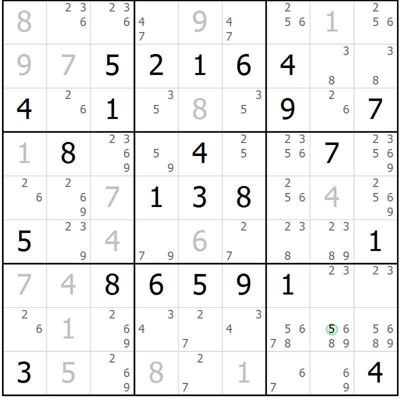 Position des candidats pour la solution de la Gr 77 page 80 du magazine de sudoku Platina n° 038