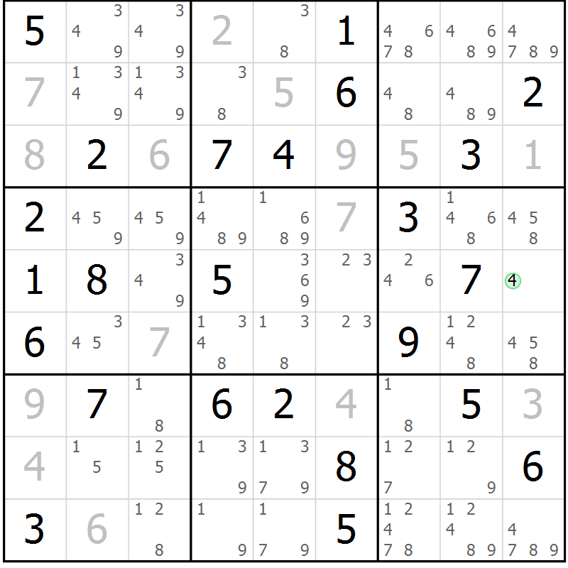 Position des candidats pour la solution de la Gr 78 page 81 du magazine de sudoku Platina n° 038