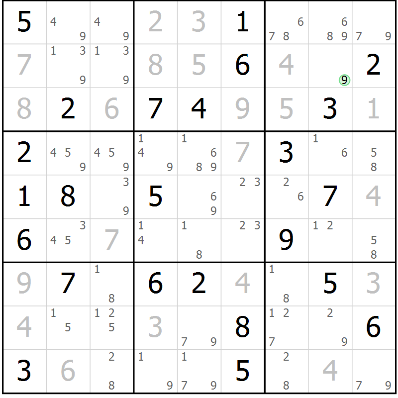 Position des candidats pour la solution de la Gr 78 page 81 du magazine de sudoku Platina n° 038