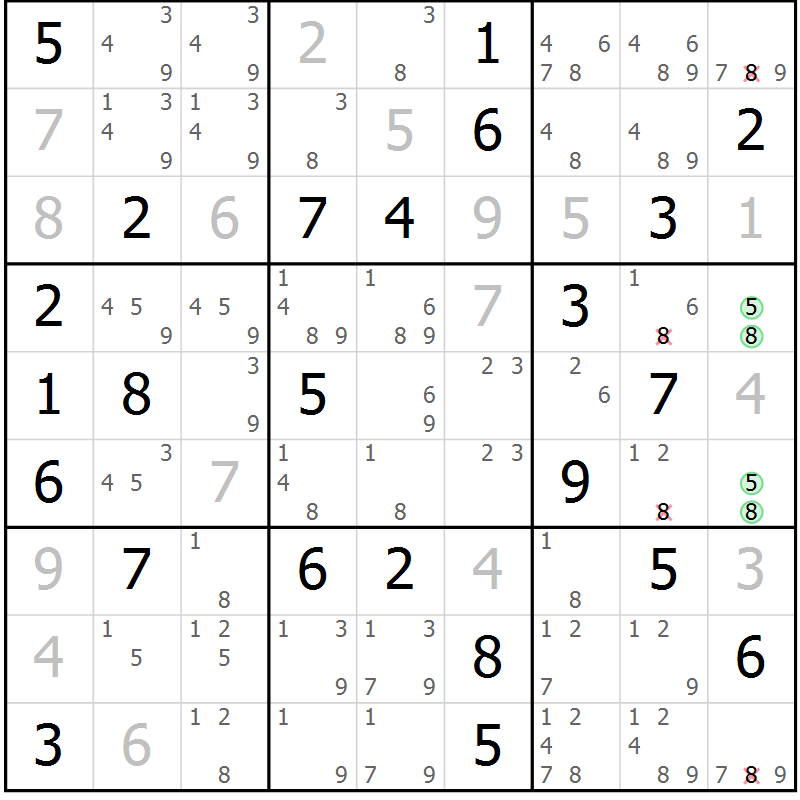Position des candidats pour la solution de la Gr 78 page 81 du magazine de sudoku Platina n° 038