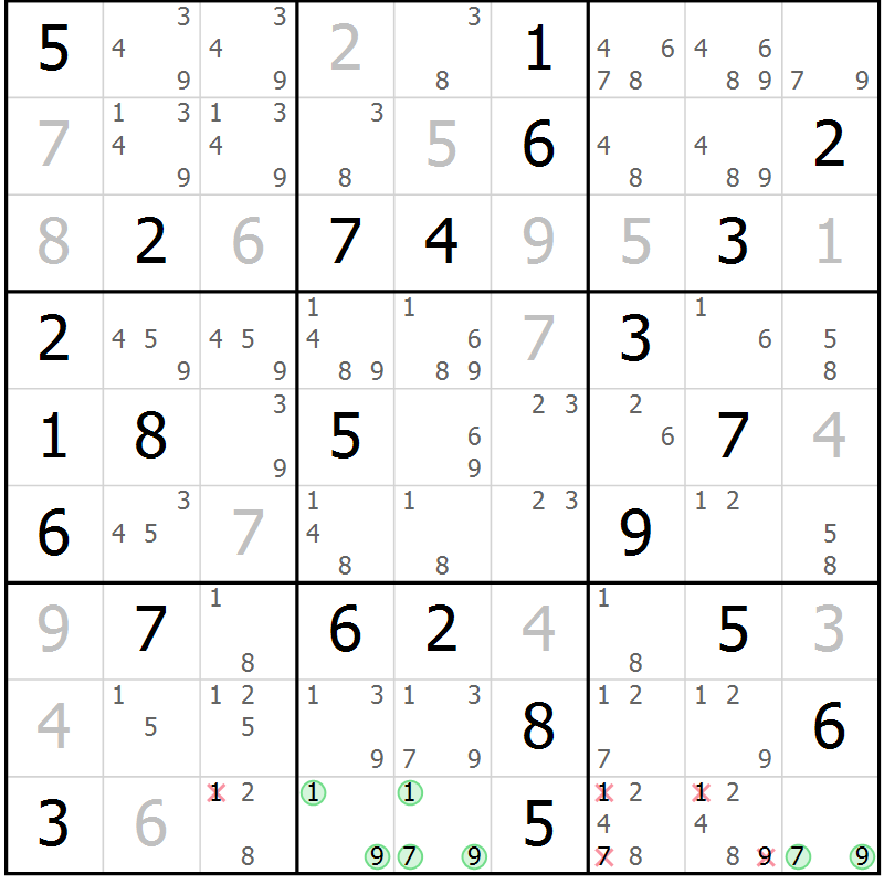 Position des candidats pour la solution de la Gr 78 page 81 du magazine de sudoku Platina n° 038