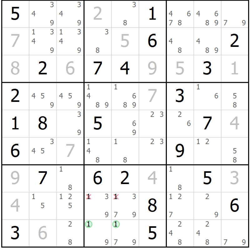Position des candidats pour la solution de la Gr 78 page 81 du magazine de sudoku Platina n° 038