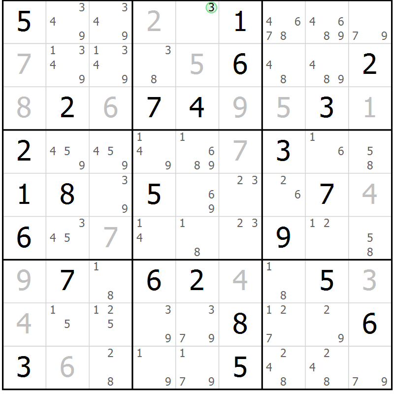 Position des candidats pour la solution de la Gr 78 page 81 du magazine de sudoku Platina n° 038