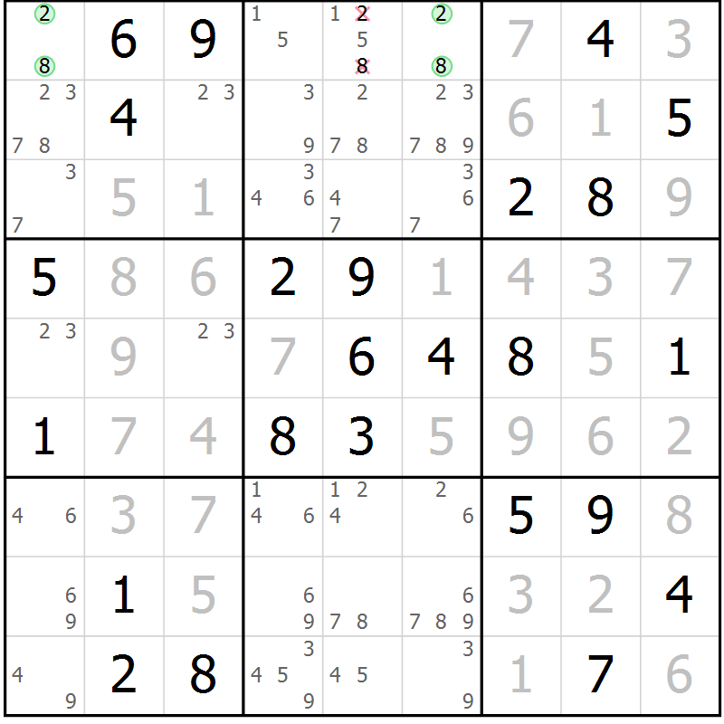 Position des candidats pour la solution de la Gr 79 page 82 du magazine de sudoku Platina n° 038