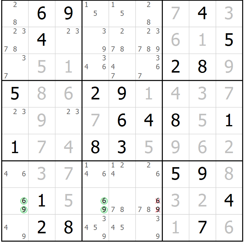 Position des candidats pour la solution de la Gr 79 page 82 du magazine de sudoku Platina n° 038