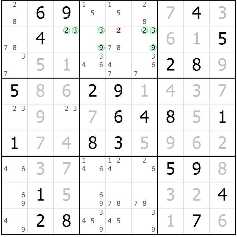 Position des candidats pour la solution de la Gr 79 page 82 du magazine de sudoku Platina n° 038