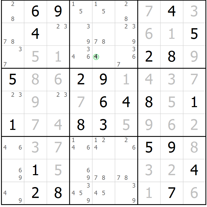 Position des candidats pour la solution de la Gr 79 page 82 du magazine de sudoku Platina n° 038