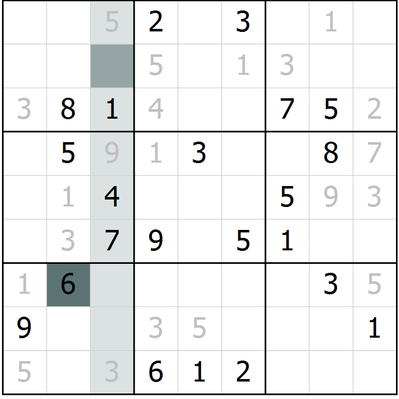Position des candidats pour la solution de la Gr 8 page 11 du magazine de sudoku Platina n° 038