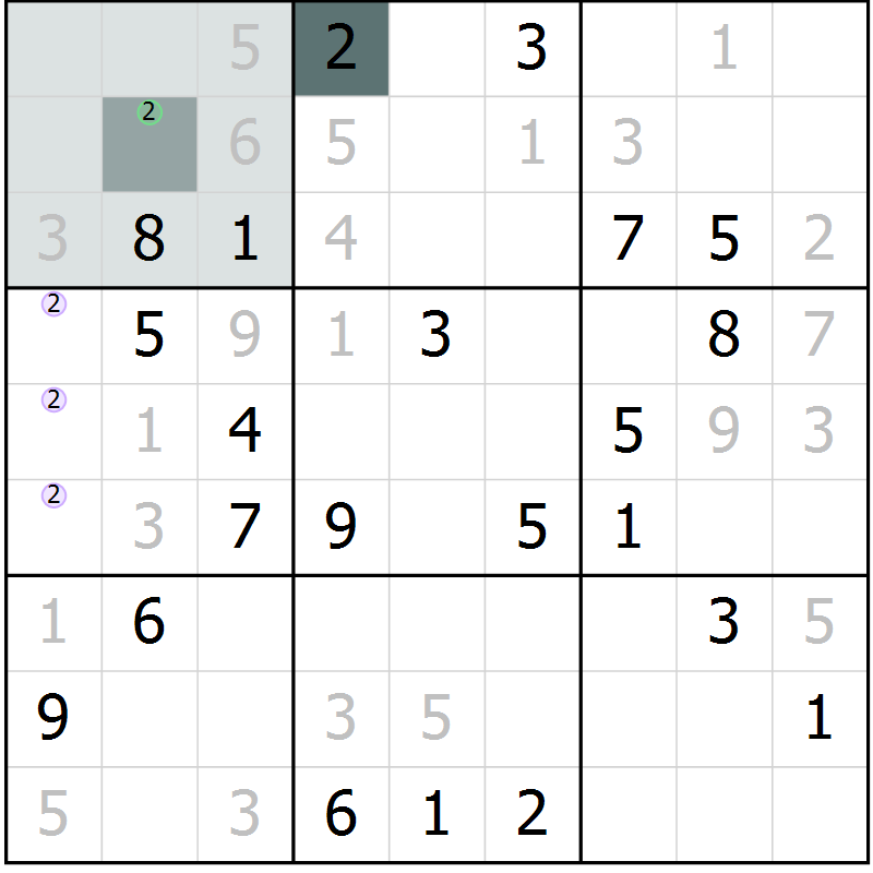 Position des candidats pour la solution de la Gr 8 page 11 du magazine de sudoku Platina n° 038