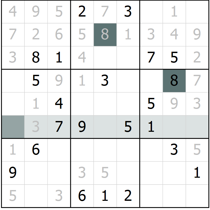 Position des candidats pour la solution de la Gr 8 page 11 du magazine de sudoku Platina n° 038