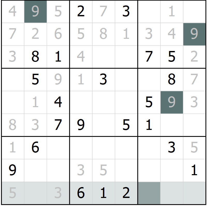 Position des candidats pour la solution de la Gr 8 page 11 du magazine de sudoku Platina n° 038