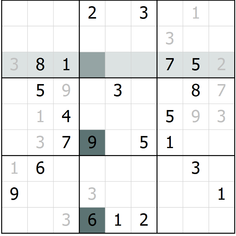 Position des candidats pour la solution de la Gr 8 page 11 du magazine de sudoku Platina n° 038