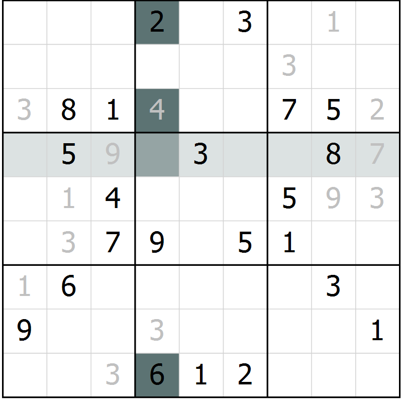 Position des candidats pour la solution de la Gr 8 page 11 du magazine de sudoku Platina n° 038