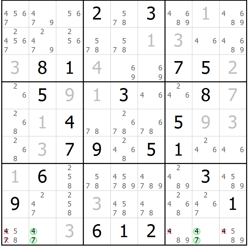 Position des candidats pour la solution de la Gr 8 page 11 du magazine de sudoku Platina n° 038
