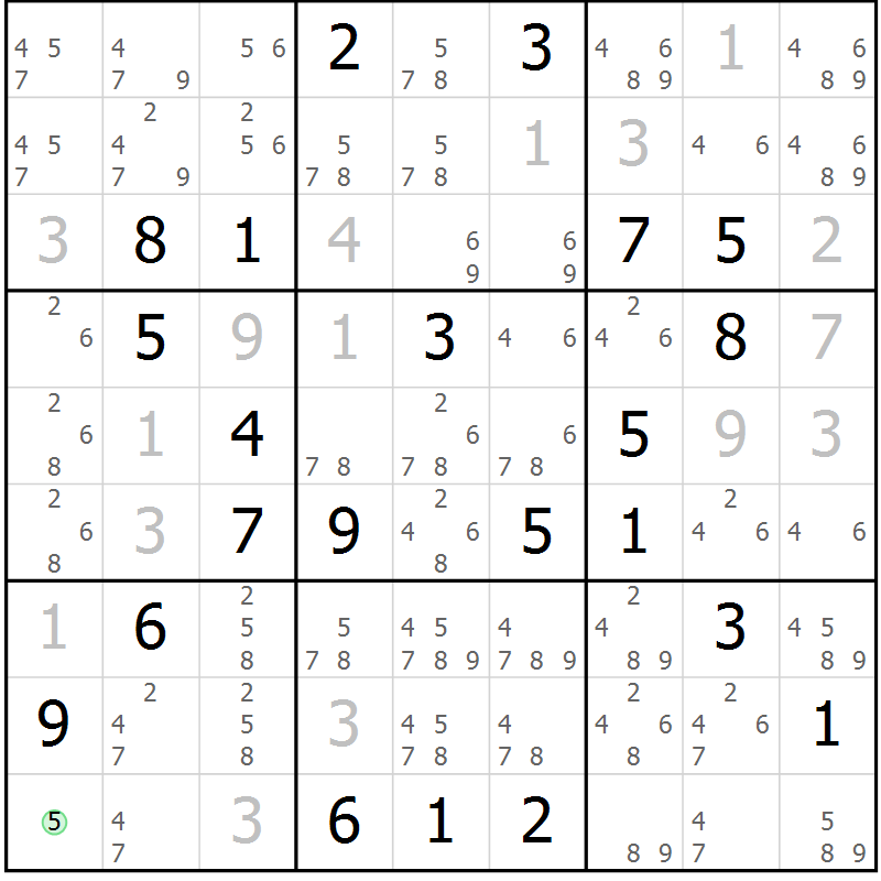 Position des candidats pour la solution de la Gr 8 page 11 du magazine de sudoku Platina n° 038