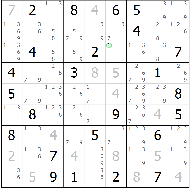 Position des candidats pour la solution de la Gr 80 page 83 du magazine de sudoku Platina n° 038