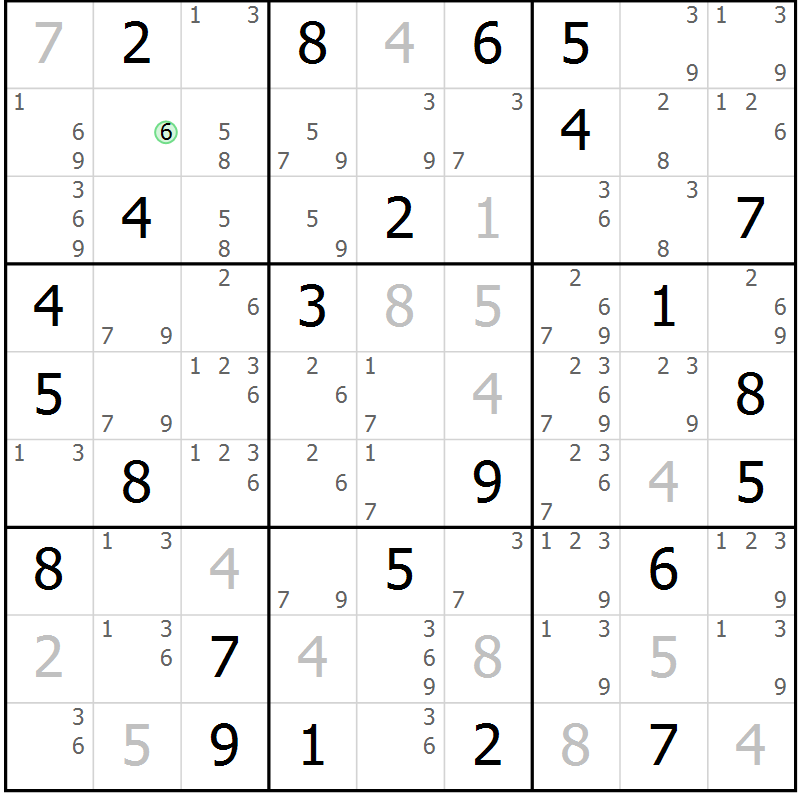 Position des candidats pour la solution de la Gr 80 page 83 du magazine de sudoku Platina n° 038