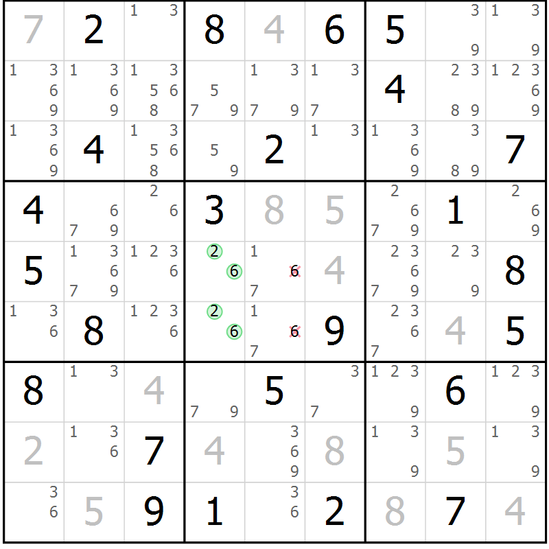 Position des candidats pour la solution de la Gr 80 page 83 du magazine de sudoku Platina n° 038