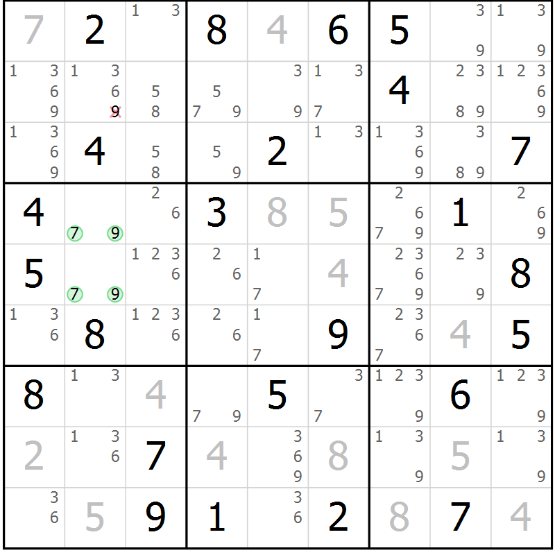 Position des candidats pour la solution de la Gr 80 page 83 du magazine de sudoku Platina n° 038