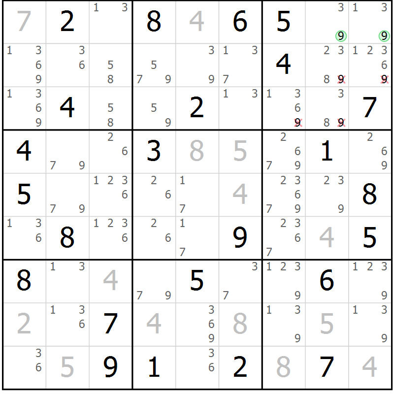 Position des candidats pour la solution de la Gr 80 page 83 du magazine de sudoku Platina n° 038