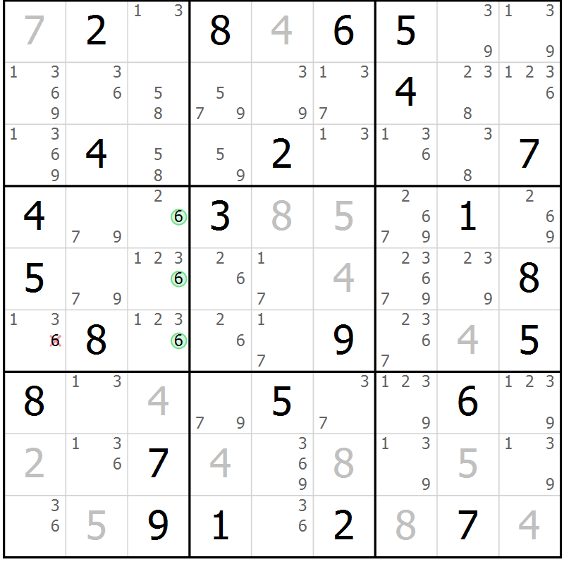 Position des candidats pour la solution de la Gr 80 page 83 du magazine de sudoku Platina n° 038