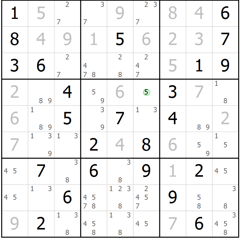 Position des candidats pour la solution de la Gr 81 page 84 du magazine de sudoku Platina n° 038