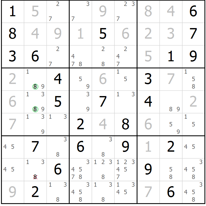 Position des candidats pour la solution de la Gr 81 page 84 du magazine de sudoku Platina n° 038