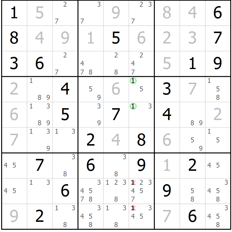 Position des candidats pour la solution de la Gr 81 page 84 du magazine de sudoku Platina n° 038