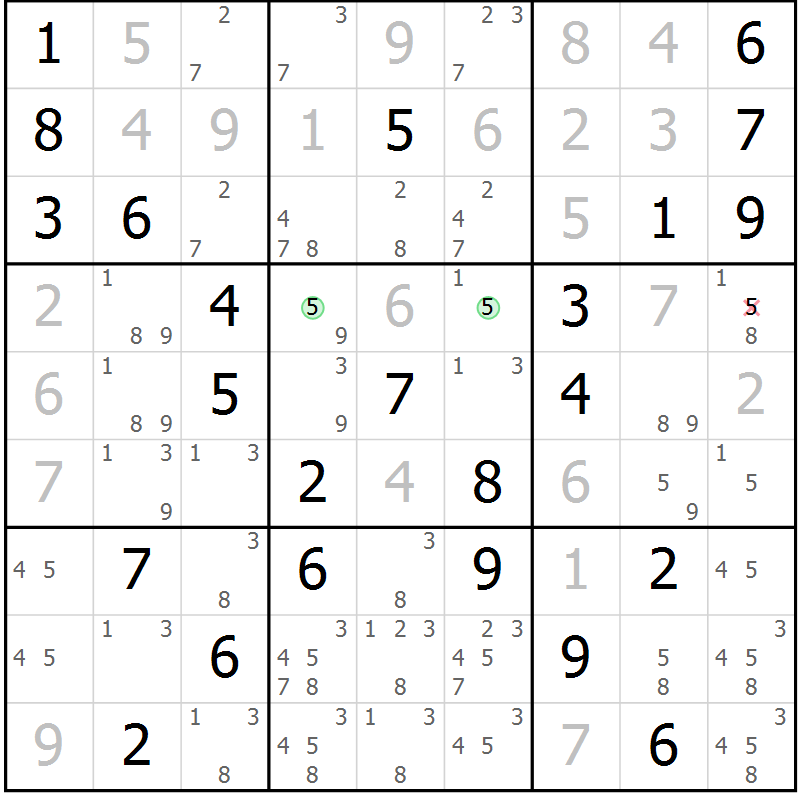 Position des candidats pour la solution de la Gr 81 page 84 du magazine de sudoku Platina n° 038