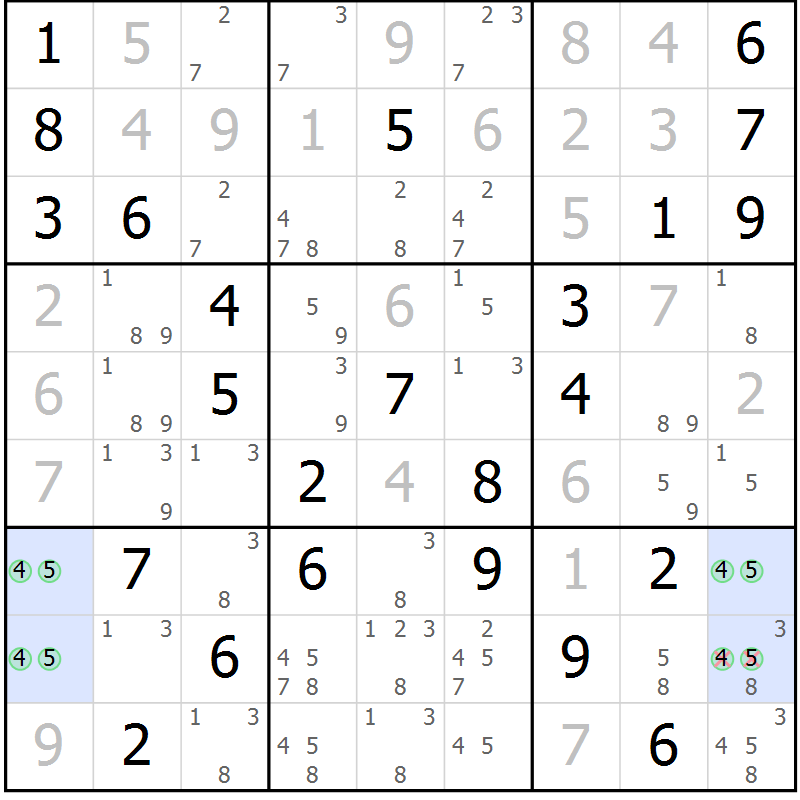 Position des candidats pour la solution de la Gr 81 page 84 du magazine de sudoku Platina n° 038