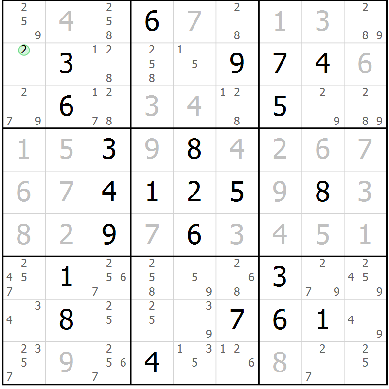 Position des candidats pour la solution de la Gr 82 page 85 du magazine de sudoku Platina n° 038