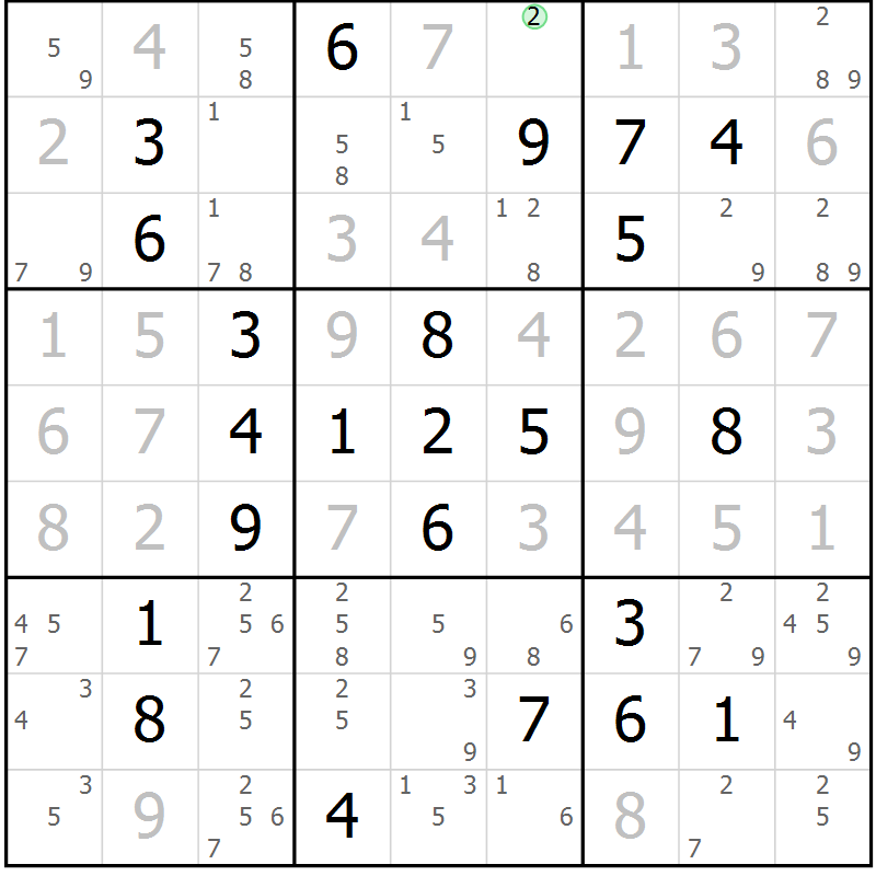Position des candidats pour la solution de la Gr 82 page 85 du magazine de sudoku Platina n° 038