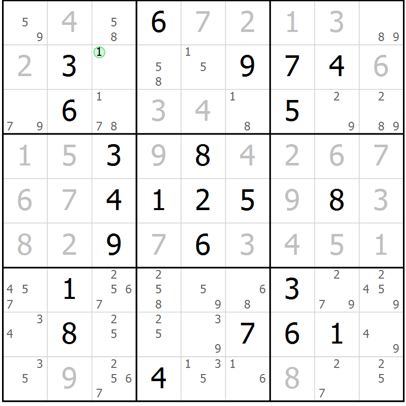 Position des candidats pour la solution de la Gr 82 page 85 du magazine de sudoku Platina n° 038