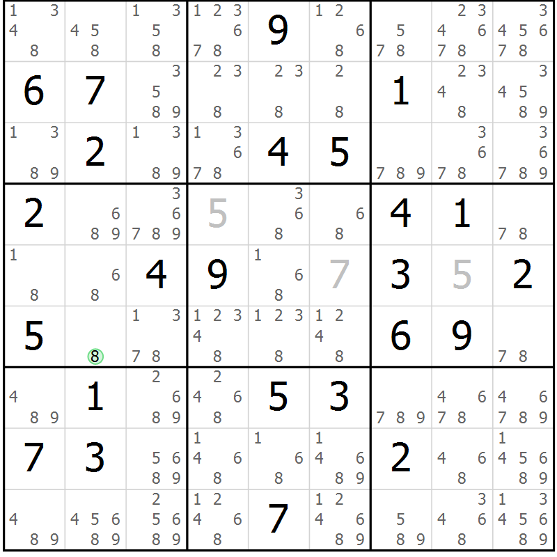 Position des candidats pour la solution de la Gr 83 page 86 du magazine de sudoku Platina n° 038