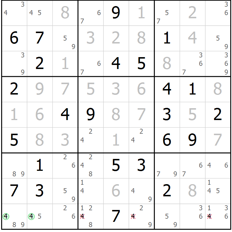 Position des candidats pour la solution de la Gr 83 page 86 du magazine de sudoku Platina n° 038