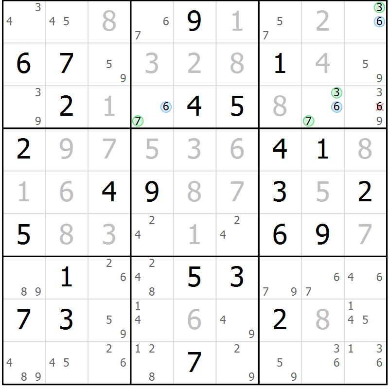 Position des candidats pour la solution de la Gr 83 page 86 du magazine de sudoku Platina n° 038