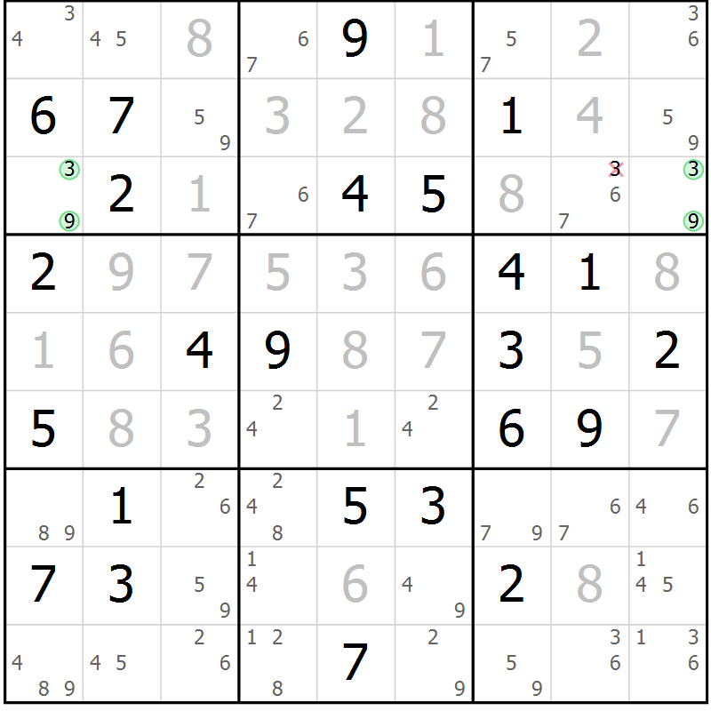 Position des candidats pour la solution de la Gr 83 page 86 du magazine de sudoku Platina n° 038
