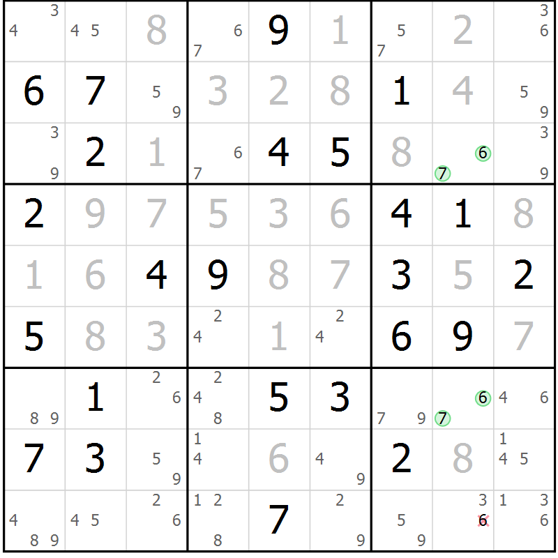 Position des candidats pour la solution de la Gr 83 page 86 du magazine de sudoku Platina n° 038