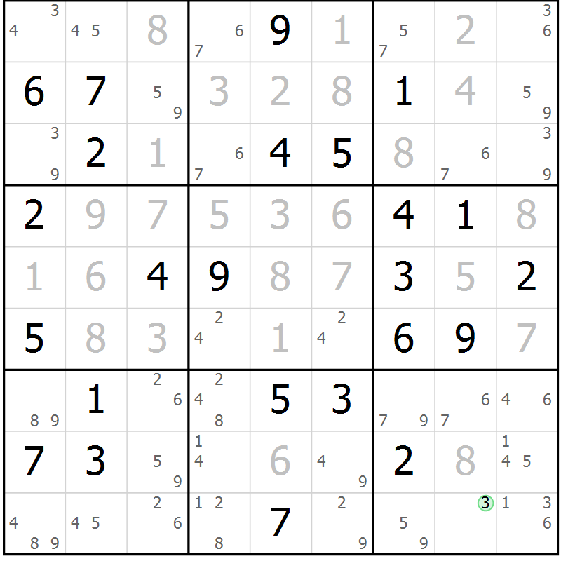 Position des candidats pour la solution de la Gr 83 page 86 du magazine de sudoku Platina n° 038