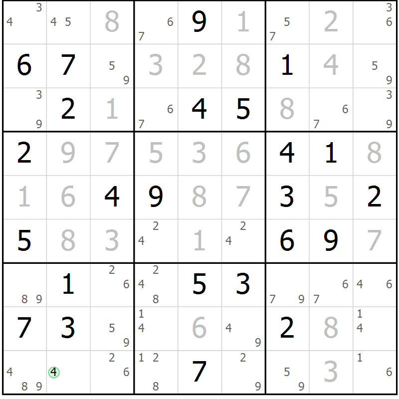 Position des candidats pour la solution de la Gr 83 page 86 du magazine de sudoku Platina n° 038