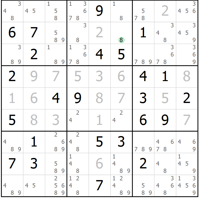 Position des candidats pour la solution de la Gr 83 page 86 du magazine de sudoku Platina n° 038
