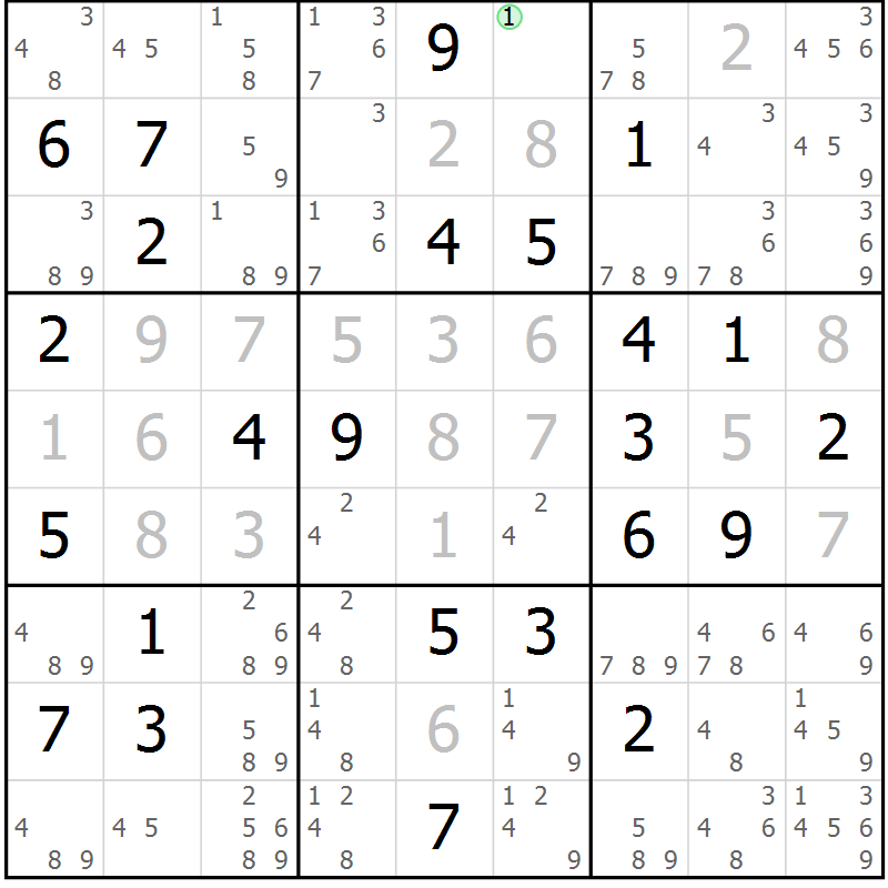 Position des candidats pour la solution de la Gr 83 page 86 du magazine de sudoku Platina n° 038
