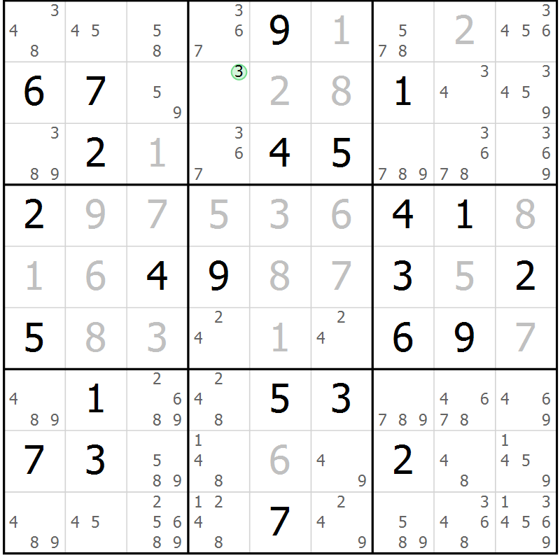 Position des candidats pour la solution de la Gr 83 page 86 du magazine de sudoku Platina n° 038